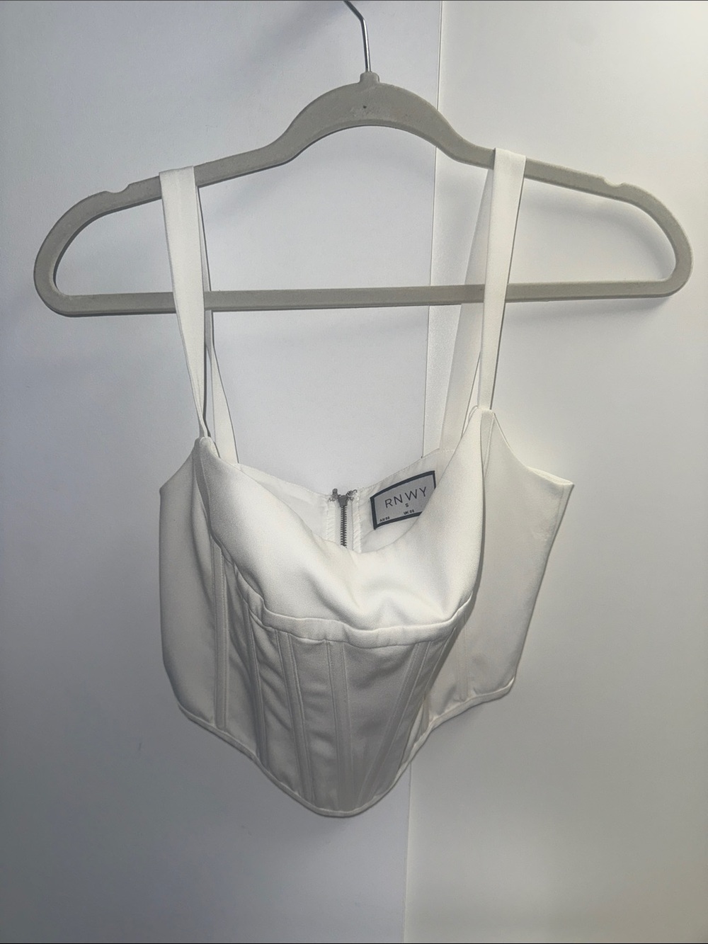 RNWY White Corset Crop Cami with Structured Boning